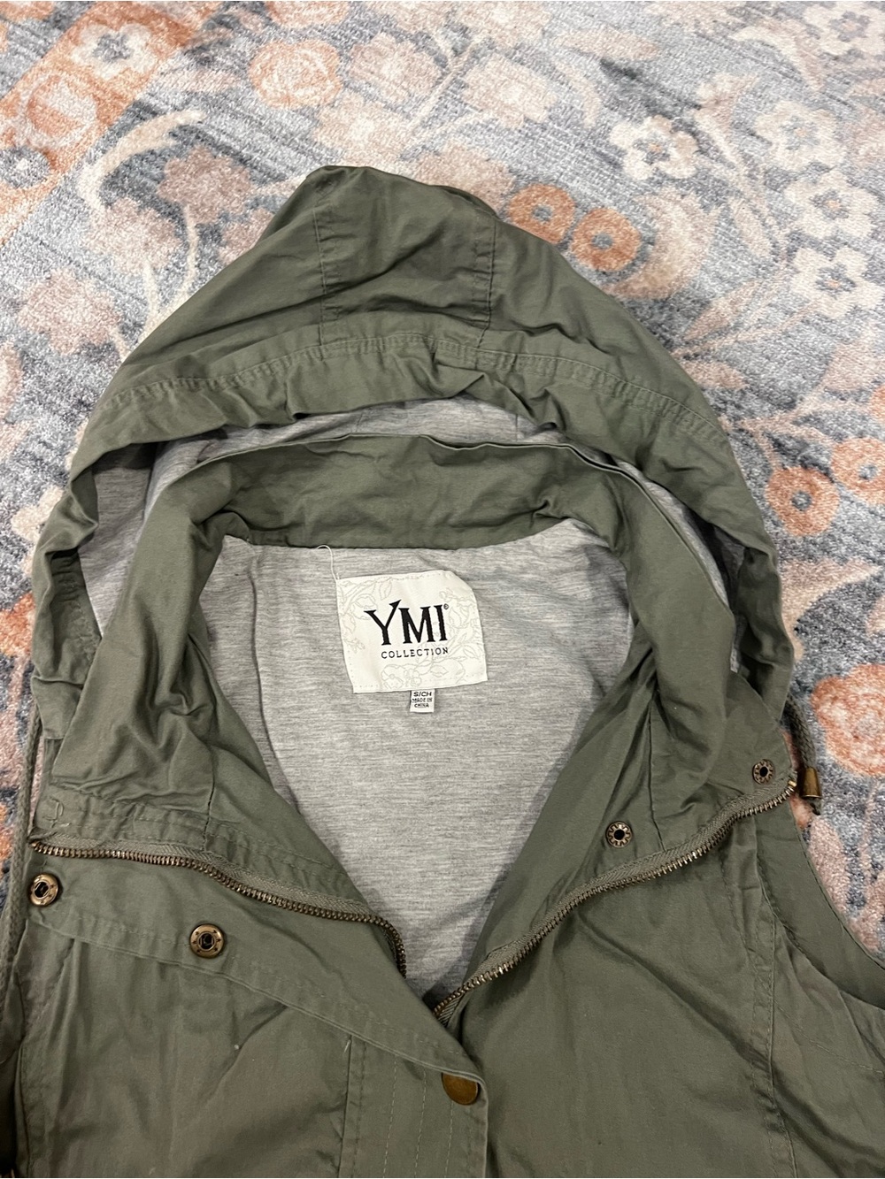 YMI Olive Hooded Utility Vest with Button Accents - Picture 4 of 7